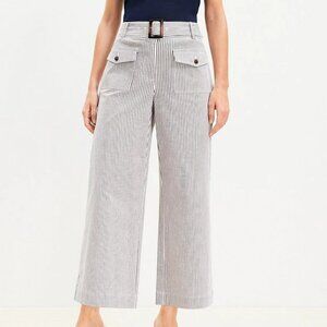LOFT Wide Leg Pants Grey Stripe with Horn Buckle 16 Tall